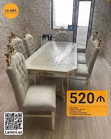 Qonaq otağı üçün, Açılmayan, Dördbucaq masa, 6 stul