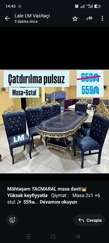 *Möhtəşəm _TACMARAL_ masa dəsti*👑 *Yüksək keyfiyyətlə* Qiymət 
