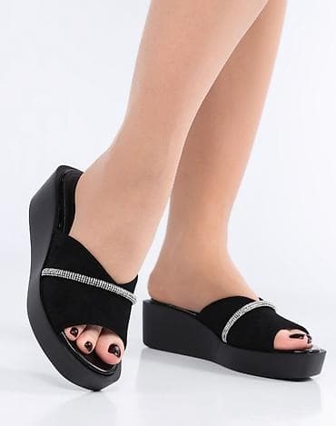 acar sepler: Qadın platforma terlikləri – qara rəng - Üslub: Açıq burunlu, slip-on — 1