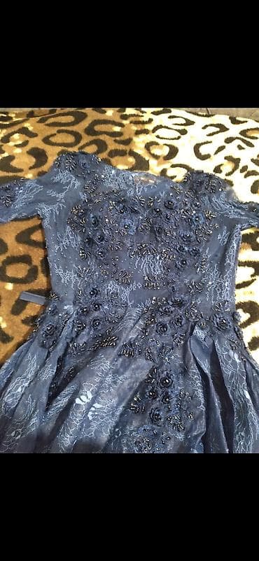 don sumqayit: Tünd göy rəngdə ziyafət/libas paltarı - Model: A-kəsim, ətəyi — 3