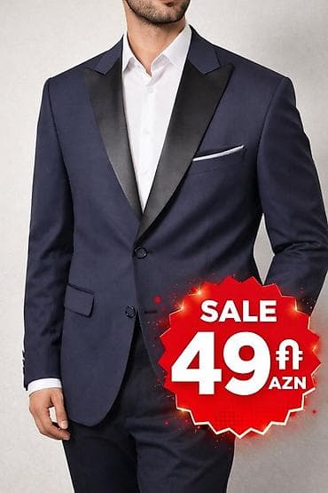 kişi geyimi: Kişi smokinqi – tünd qara rəngdə, atlas parıltılı qara şal yaxalı. - — 2