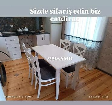 Ağ rəngdə mətbəx/dinəcə dəsti: - 1 ədəd düzbucaq masa – parlaq ağ