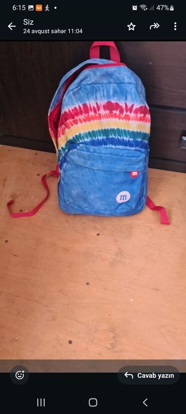 məktəb üçün çantalar: Məktəb çantaları - Rəngarəng batik dizaynlı, ön cibinə “m” nişanlı — 1