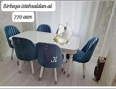 Qonaq otağı üçün, Yeni, Açılmayan, Dördbucaq masa, 6 stul