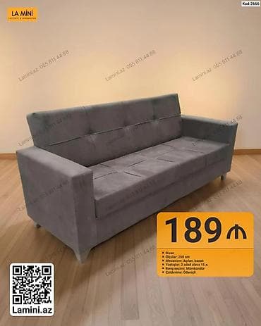 yer divanlari: Divan – minimal dizaynlı, boz rəngdə. - Ölçü: 200 sm - Mexanizm — 1
