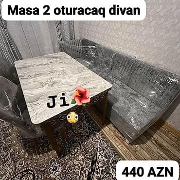 stul bar: Mətbəx/qonaq otağı üçün praktiki masa dəstləri - Masa + 2 oturacaq — 1