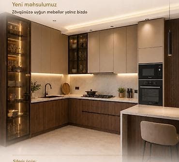 Мебель для дома: Müasir dizaynlı mətbəx mebeli dəsti - L formalı yerləşim: işçi — 1