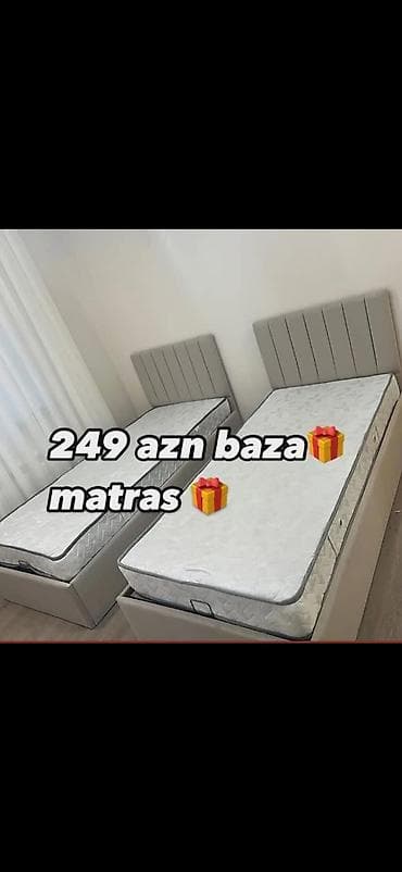 hava yatagi: Baza + matras dəsti - Rəng: açıq boz başlıq və baza, ağ naxışlı — 1