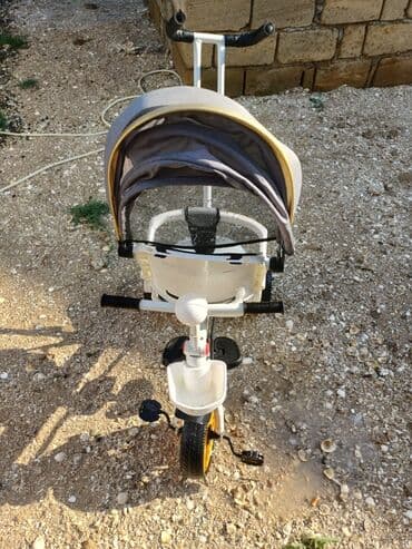 velosiped uşaq üçün: Uşaqlar üçün təkərli velosiped, boz və sarı rənglərdə olan günlüklə — 2