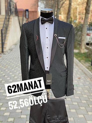 gödəkcə kişi: Kişi smokin dəsti – şıq naxışlı qara gödəkçə, uyğun şalvar, ağ köynək — 1