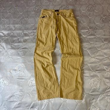 cırıq şalvarlar: Açıq sarı rəngli kişi şalvarı - Model: 5 ciblə klassik denim kəsimi — 2