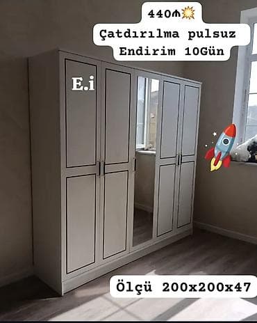 4 qapılı, Güzgülü, Ağ, Açılan, Düz dolab