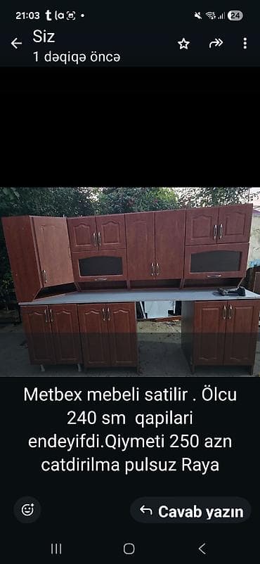 Mətbəx mebeli - Ölçü: 240 sm - Qapılar: endəyişdirilmiş (ende yifdi –