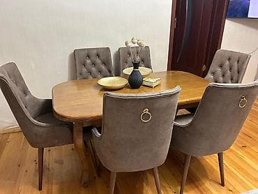 ev stul: Qonaq otağı üçün, İşlənmiş, Açılmayan, Oval masa, 6 stul — 1