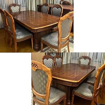 akustik panel: Qonaq otağı üçün, İşlənmiş, Oval masa, 6 stul — 1