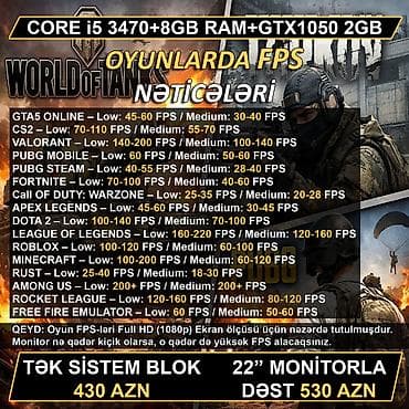 masaustu kompyuter: Oyun üçün Kompüter "Legion Core i5 3470 GTX1050 2GB 256GB NVME” ⭐Tək — 4