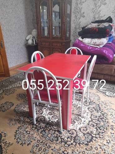 stul ev ucun: Mətbəx üçün, Yeni, Açılmayan, Dördbucaq masa, 4 stul — 4