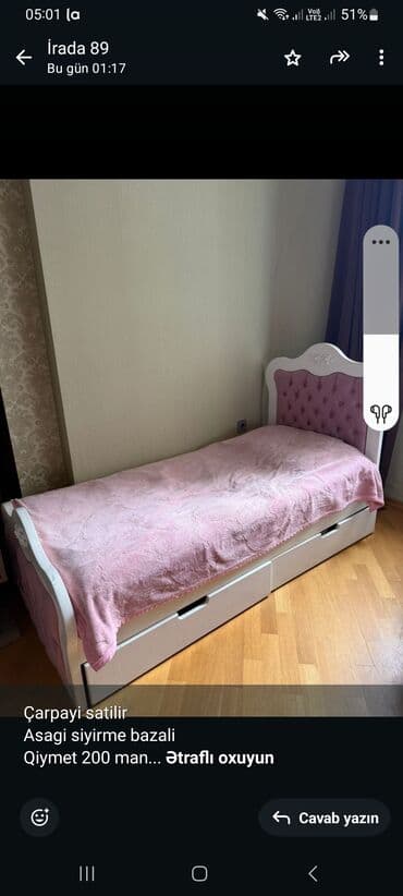 islenmis taxt satilir: Təknəfərlik çarpayı — 1