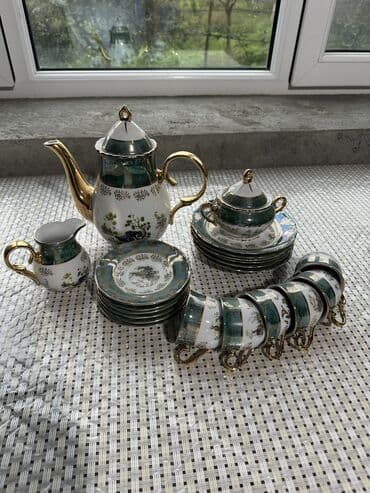 zal ucun asma tavanlar: Кофейный набор, цвет - Зеленый, Фарфор, Богемия, 6 персон, Чехия — 2