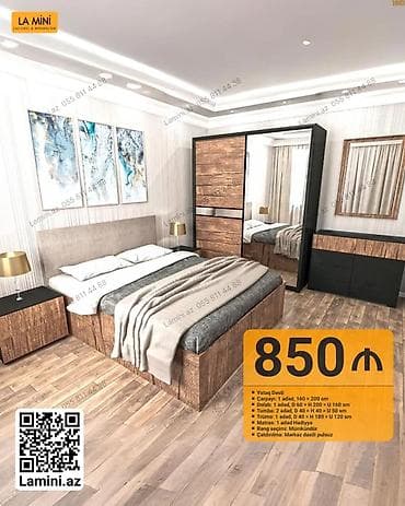 Мебель: LA MINI yataq dəsti Dəst tərkibi və ölçülər: - Çarpayı: 1 ədəd, 160 × — 1