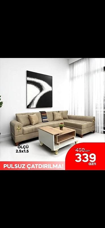saloglu divan: Müasir künc divan və qonaq dəsti modelləri - Künc divan, ölçü: 240 sm — 4