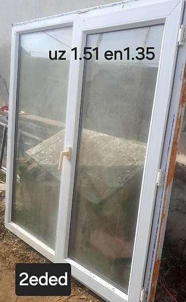 qapi sekilleri: Her biri 65PVC sürgülü pəncərə dəsti - Ölçülər: uz 1.51 m, en 1.35 m — 1
