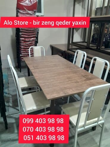 otracaqlar: Mətbəx üçün, Yeni, Açılmayan, Dördbucaq masa, 6 stul — 4