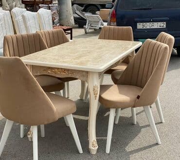 fırlanan stollar: Mətbəx üçün, Yeni, Açılmayan, Dördbucaq masa, 6 stul — 16