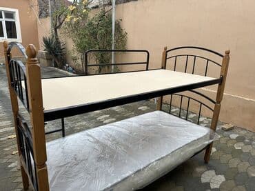 двухъярусные кровати в рассрочку: İki mərtəbəli çarpayı – metal və ağac kombinasiyası - Karkas: qara — 4