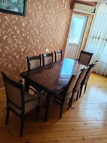 bağ ucun stol stul: Qonaq otağı üçün, İşlənmiş, Açılmayan, Dördbucaq masa, 8 stul — 1