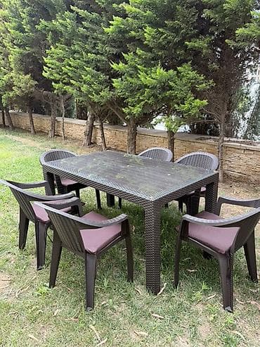 Мебель: Bağ üçün stol-stul dəsti - Komplekt: 1 ədəd düzbucaqlı stol + 6 ədəd — 1