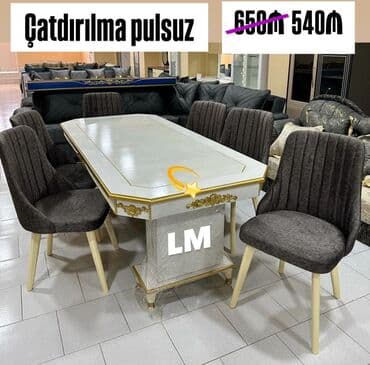 Qonaq otağı üçün, Yeni, Açılmayan, Dördbucaq masa, 6 stul