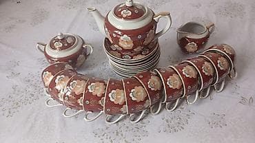 Çay dəsti, rəng - Qəhvəyi, Farfor, 12 nəfərlik