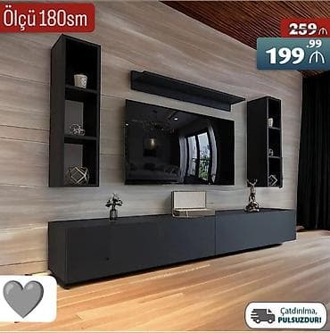 TV stendi və divar rəfi dəsti - Ölçü: 180 sm (ümumi en) - Rəng: mat