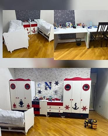 Для мальчика, Б/у, 2 односпальные кровати, 2 тумбы, Тумба, Шкаф — 1