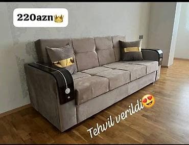 divanla: Üç nəfərlik, açılıb-yığılan divan. Yumşaq, toxuması zərif parça üzlük — 1