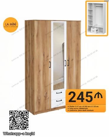 asılqan dolab: Açılan, 3 qapılı Düz dolab, Qarderob, paltar dolabı — 1