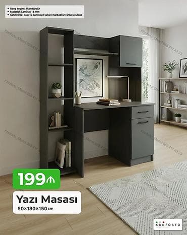 Mebel: Künc masa, Stulsuz, Polkalı, Siyirməli, Sadə laminat — 1
