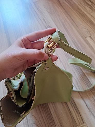 Çantalar: Zeytun-yaşıl rəngdə xanım çantası - Material: süni dəri - Dizayn: ön — 4