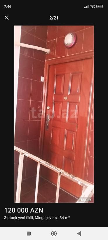 Mingəçevir şəhərində 3 otaqlı yeni tikili mənzil – 84 m² 5 mərtəbəli