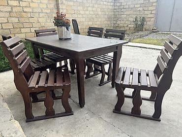 taxt 2 ci el: Dördbucaq masa, 6 stul, Açılmayan, Stullar ilə, Taxta — 3