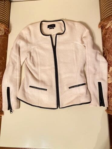 yun jaket: Massimo Dutti qadın jaketi - Rəng: açıq bej (krem), qara detallarla - — 1