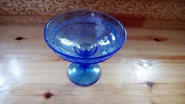 abedni servisler: Mavi şüşə desert/qəlyanaltı qabı - Material: qalın rəngli şüşə - — 1