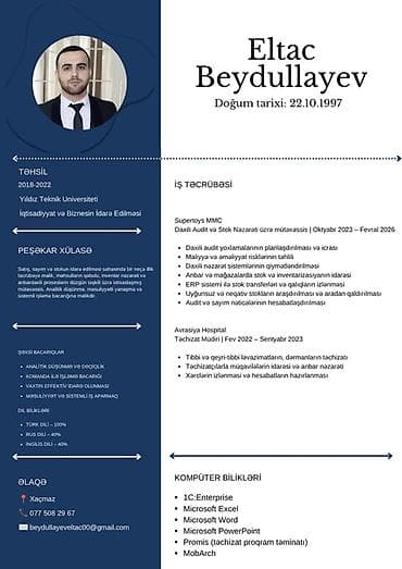 İş axtarıram. 28 yaşım var, ali təhsilliyəm (iqtisadiyyat üzrə)