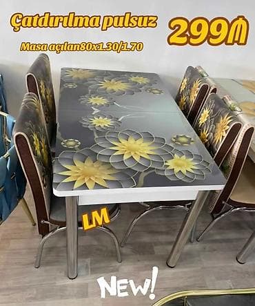 stol ustul: Mətbəx masa ( üstü şüşə) + 4 stull dəst‼️ Qiymət : 290 ₼ Masa — 3