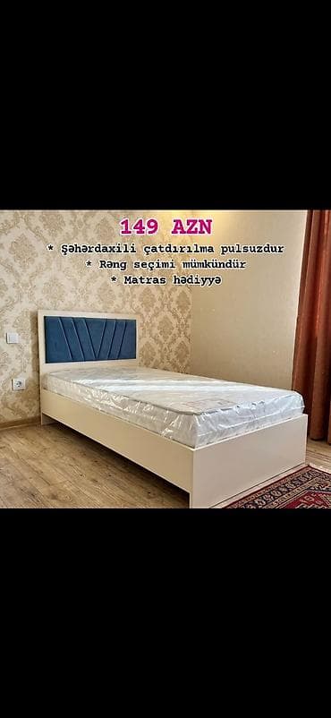 mini masa: Tək nəfərlik çarpayı – 149 AZN - Müasir dizayn: taxta korpus, yumşaq — 3