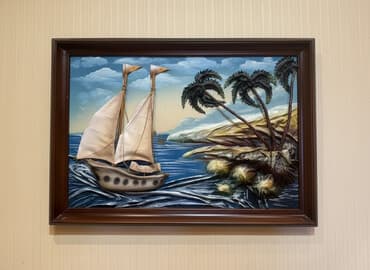 leon sekli: Dəridən hazırlanmış 3D dekorativ tablo - Süjet: dəniz mənzərəsi – — 1