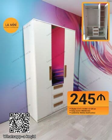 Açılan, 3 qapılı Düz dolab, Qarderob, paltar dolabı