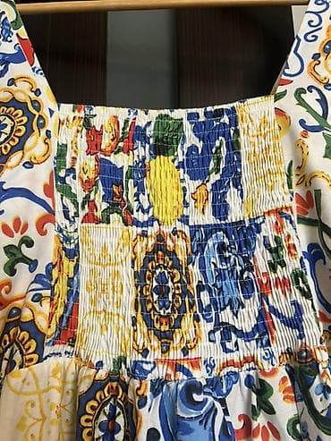 ketan don: Rəngarəng naxışlı yay donu - Model: kvadrat dekolteli, qısa “puf” — 5