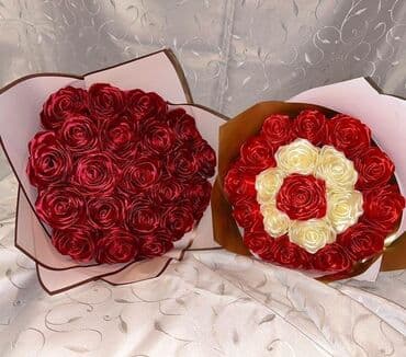 fialka gülü: Lentadan hazırlanmış gül buketləri - Məhsul: əl işi lent güllərdən — 2